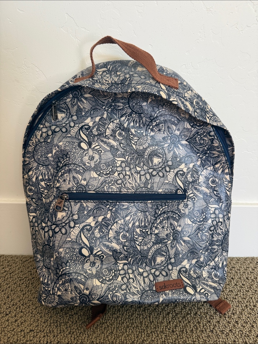 Sakroots Navy and Cream Floral Backpack